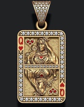 heart queen playing card pendant gamble jack desk king poker casino roulette cart kart kard diamond enamel jewellery silver jewelry pendants 3d print model - Mito3D