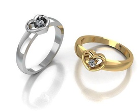 Herz Ring Gold Schmuck Silber druckbar Diamant Juwel Hochzeit Engagement Sterling Mode Platin Schönheit engagem Ringe 3d print model - Mito3D