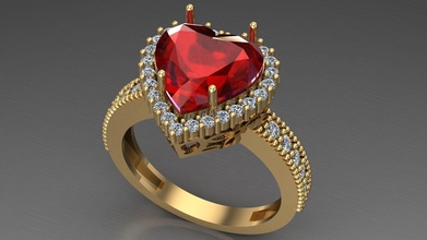 heart ring gold silver fashion shining wedding engagement diamond jewel brilliant jewelry ruby teenager platinum luxury marriage love valentine rings 3d print model - Mito3D