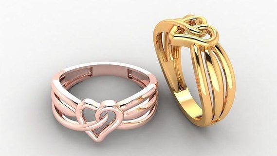 heart ring jewelry printable gold jewellery wedding platinum prototyping fashion finger rings 3d print model - Mito3D