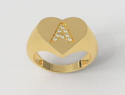 kalp yüzük elmas mektup yüzükler altın takı paulorani 39 ye modaya uygun moda modern gümüş alfabe yazı tipi Aşk 3d print model - Mito3D