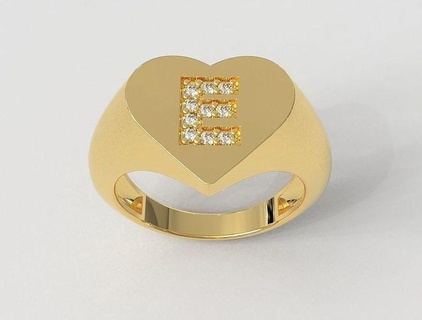 heart ring - diamond letter e rings gold jewelry pauloranieri fashion modern silver alphabet font inittial love 3d print model - Mito3D