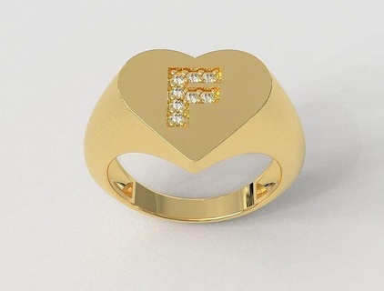 heart ring - diamond letter f rings gold jewelry pauloranieri trendy fashion modern alphabet font inittial love 3d print model - Mito3D