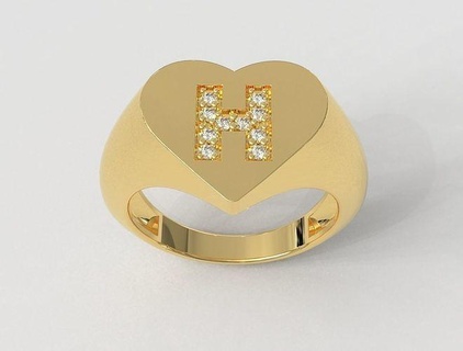 kalp yüzük elmas mektup yüzükler altın takı paulorani 39 ye modaya uygun moda modern gümüş alfabe yazı tipi ilk 3d print model - Mito3D