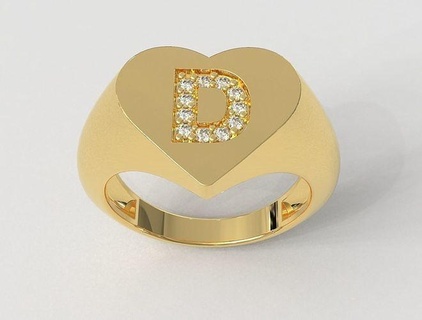heart ring - diamond letter rings gold jewelry pauloranieri trendy fashion modern alphabet font inittial love 3d print model - Mito3D