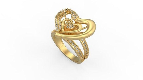 cœur bague 007 or bijou bijoux argent imprimable diamant femme mode mariage solitaire saphir rubis l'amour anneaux 3d print model - Mito3D