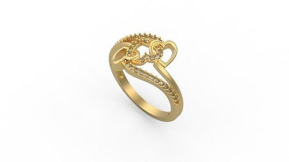 cœur bague 020 or bijou bijoux argent imprimable diamant femme mode mariage solitaire saphir rubis l'amour anneaux 3d print model - Mito3D