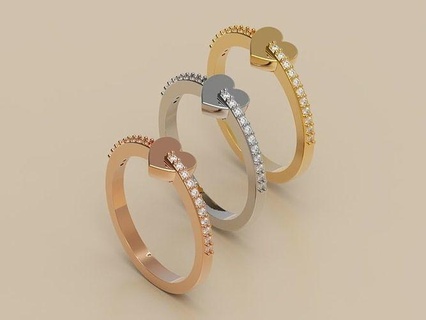 corazón anillo 2 joyería joya oro Boda compromiso brillante blanco imprimible colección libra esterlina rosa 3d matriz Moda corazon anillos 3d print model - Mito3D