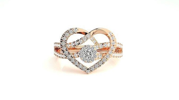 corazón anillo alto joyería joya cóctel 3dm stl renders detalles anillos solitario libra esterlina diamante platino Boda imprimible oro banda compromiso 3d print model - Mito3D