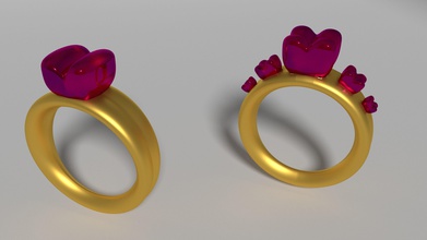 heart ring two model jewelry pink golden jwellery art rings 3d print model - Mito3D