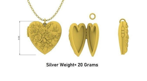 kalp gül sevgili madalyon kolye tasarım kilit takı mücevher Aşk gümüş yazdırılabilir altın sarkık çiçek cad kam 3d print model - Mito3D