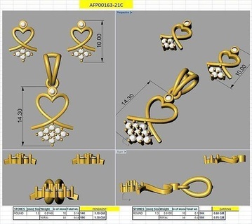 heart shape earring pendent set jewelry gold printable earrings pendant wedding jewellery fashion beauty engagement solitaire small unique gem diamond 925 sterling silver white yellow pendants 3d print model - Mito3D