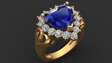 la forma del corazón de zafiro diamante anillo oro joyería el boda compromiso mujer niña moda personas humanos arete imprimible esmeralda joya los anillos 3d print model - Mito3D