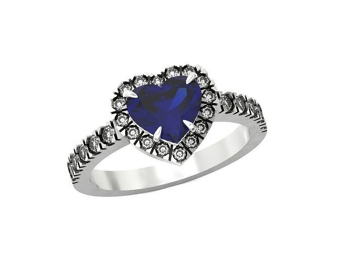 heart shaped diamond halo engagement ring 388 wedding jewel gold yellow jewellery engagem gem jewelry rings 3D print model - Mito3D