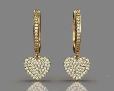 kalp şekilli küpe 56 elmas takı mücevher düğün nişan parlak sterlin gümüş yazdırılabilir sarkan düşürmek Aşk altın sallanmak kolye 3d print model - Mito3D