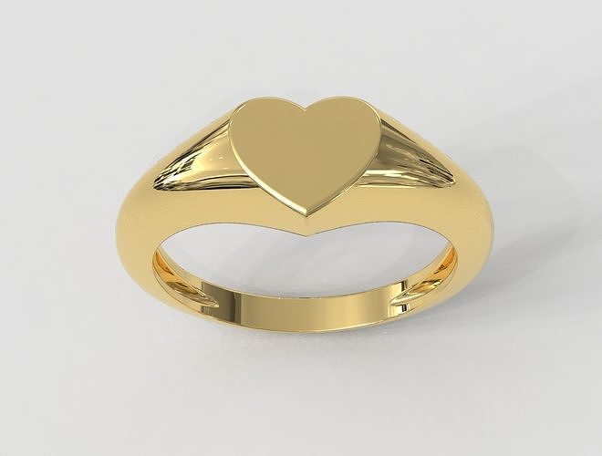 Herz Signet Ring Ringe Gold Silber Liebe Schmuck Mode Juwel Hochzeit 3D print model - Mito3D