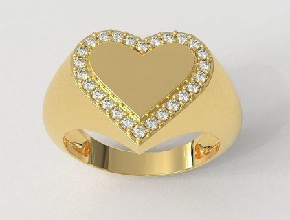 heart signet ring rings gold jewelry pauloranieri trendy fashion classic silver love diamond 3d print model - Mito3D