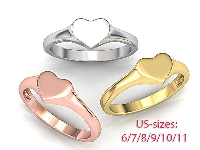 herz signet ring solide ausgehöhlt ausführung 3dmodel ringforher herzen schmuck kanada usa israel hochzeit druckbar 3dprint liebe frauen gravierbar ringe 3D print model - Mito3D