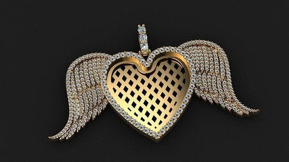 corazón alas memoria colgante pendiente joyería joya oro imprimible plata collar ala diamante colgantes 3d print model - Mito3D