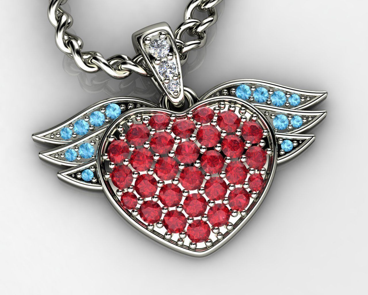 heart wings pendant diamond gold printable love valentine day ruby jewel silver gift gem jewelry pendants 3D print model - Mito3D
