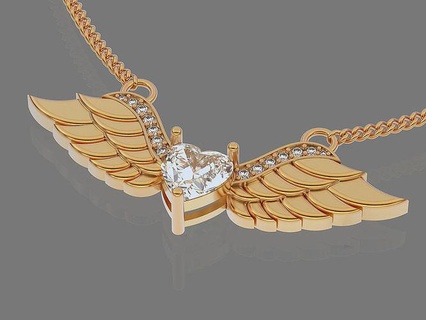 heart wings pendant gold jewelry printable 3d model wing valentine pengant necklace silver gem brilliant design wedding woman sterling love engagement pendants 3d print model - Mito3D
