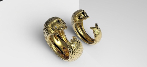 el erizo de anillo la joyería oro imprimible plata animal piedras diamante los anillos 3d print model - Mito3D