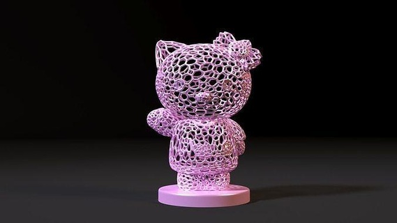 Ciao gattino cartone animato gatto rosa ragazzi bambini bambino giocattolo Giappone amici anime arte wireframe voronoi arredamento lampada filo 3d print model - Mito3D