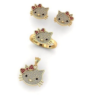Bonjour minou Hello Kitty bijou bijoux diamant bague Collier boucle d'oreille zbrush matrice 3d 3djewel colliers 3d print model - Mito3D