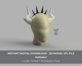 helltaker lúcifer cosplay chifres acessórios demônio traje kit agrupar moda 3d print model - Mito3D