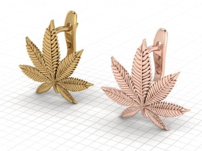 hanf blatt marihuana weiblich ohr ornament detailliert grafik anhänger kette schmuck ohrringe 3d print model - Mito3D