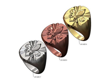 heráldico lirio garra marcas oval sello us tamaños 7 8 9 lys lis flor rasguño anillo joyería joya imprimible oro plata lujo fornido costoso 3d modelo anillos 3d print model - Mito3D