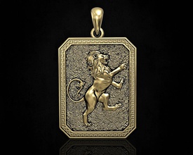 heraldic rampant lion pendant 3d printable jewelry pendants gold silver platinum sterling women men relief leon animal predatory jungle 3d print model - Mito3D