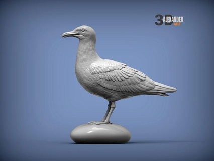 herring gull bird printer feathers wings miniatures figurines 3d nature animal sculpture printable art sculptures sea ocean jetty silvery 3d print model - Mito3D