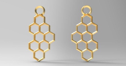 hexagon earrings geometry honeycomb art fashion jewelry honey comb geometric shape 3d print model - Mito3D