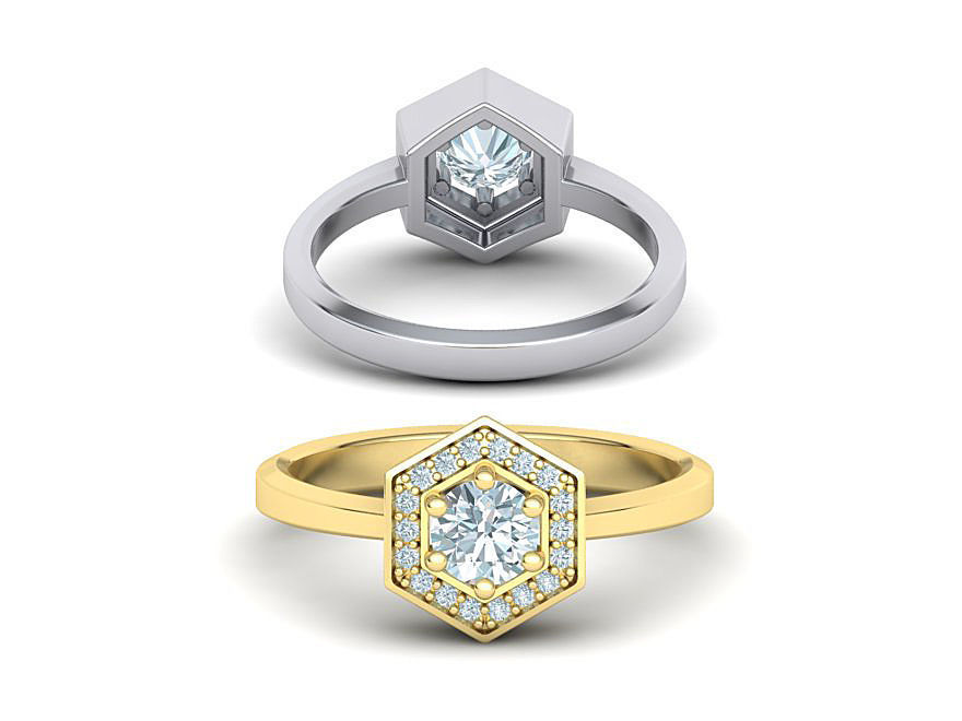 hexágono compromiso anillo 3dmodel joyería joya 6claw anillos diamante estados unidos canadá mexico asia imprimible francia europa belga brillante 6prong 3D print model - Mito3D