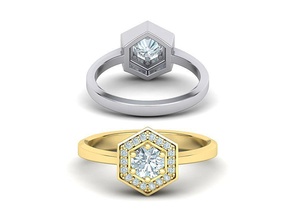 hexagon engagement ring 3dmodel schmuck 6claw ringe diamant usa kanada mexiko asien druckbar frankreich europa belguim brillant 6prong 3d print model - Mito3D