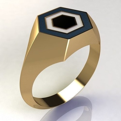 hexágono mal ojo sello joyería joya conceptual lujo oro arte negrita casarse anillo masculino personaje hombre mínimo anillos 3d print model - Mito3D