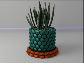 Hexagon Blume Topf v2 ablassen Kaktus Flora gestalten abstrakt Schüssel Vase saftig Pflanze Haushaltswaren Geschirr Dekor botanisch Gartenarbeit Haus Zimmerpflanze geometrisch 3d print model - Mito3D