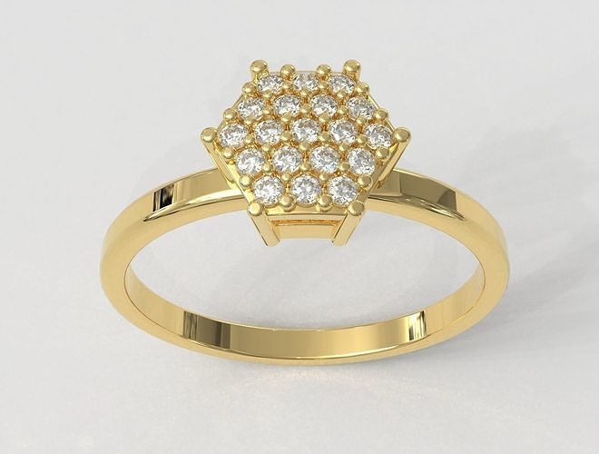 hexágono pavimentar anel argolas geométrico ouro joalheria prata jóias jóia Casamento hexagonal moderno diamante clássico 3D print model - Mito3D