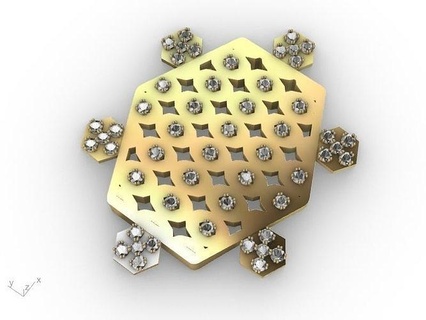 Hexagon Schildkröte Anhänger stl verifiziert Schmuck druckbar Diamant Ring Mode Prototyp entwickeln 3d cad stilvoll Design Gold jali Designer Oval 3d print model - Mito3D