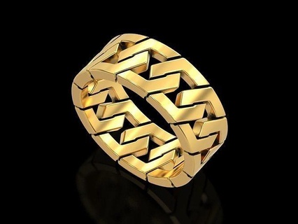 hexagonal cubain chaîne bague bijoux or argent mariage bande couple sterling engagement solide audacieux gemme lien anneaux hexagone classique 3d print model - Mito3D