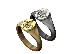 hexagonal heraldic lily signet ring wedding engagement fashion jewelry printable gold silver luxury accessories modern classic flower lys fleur lis rings 3d print model - Mito3D