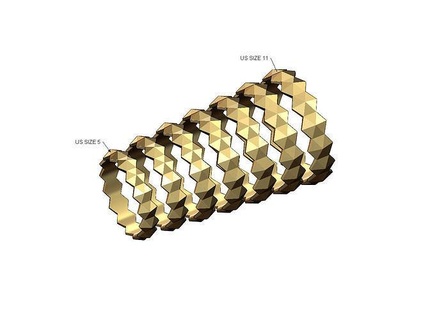 hexagonal pyramid stud motif band us size 5to11 faceted facet geometric ring fashion jewelry printable gold silver jewellery sterling modern lowprofile diamond stackable vintag hexagon rings 3d print model - Mito3D