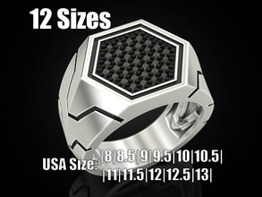 hexagonal ring stones jewelry print 3dprinted jewellery printable rings design jewel golden printabl printing gold other prototyping silver biker blackening size 3d print model - Mito3D