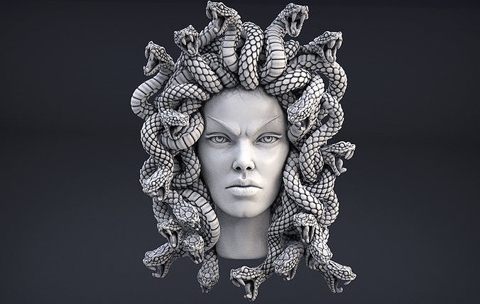 detailliert meduse kopf schlange porträt mädchen kunst frau gorgon mythologisch haar basrelief schmuck anhänger mode skulptur gesicht linderung antiquität 3D print model - Mito3D