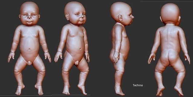 alto detalles bebé 3d impresión niño personaje juguete lindo dibujos animados chico niña joven niños cuerpo modelo Ciencias astronomía física 3d print model - Mito3D
