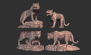 high poly tiger printable pack 3d model cat animal sculpture art statue 2022 nature mammal kitty puma sculptures 3d print model - Mito3D
