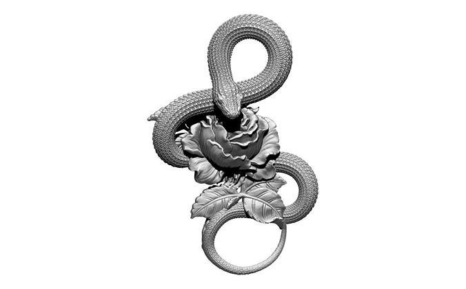 hochdetailiert Anhänger Schlange giftig Rose Kobra Blume Juwel Schmuck Reptil Antiquität Silber Eidechse Tier druckbar Stahl Kunst 3D print model - Mito3D