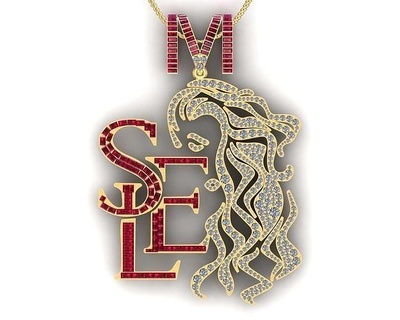 hip hop girl half face logo pendant shining symbol gold art design alphabet illustration decoration retro disjunct jewelry pendants 3d print model - Mito3D