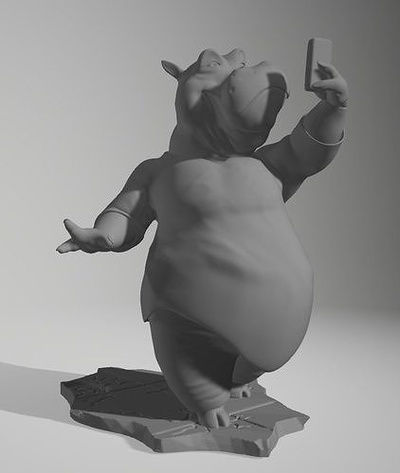 hippopotame personnage disney anthropomorphe velu statue art sculpture sculptures 3d print model - Mito3D
